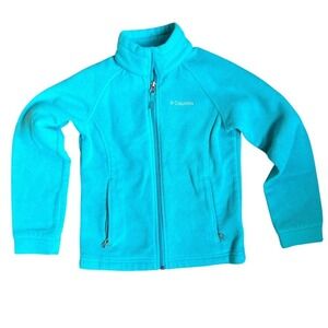 Columbia Girls Benton Springs Full Zip Fleece Jacket Aqua Blue Small 7/8